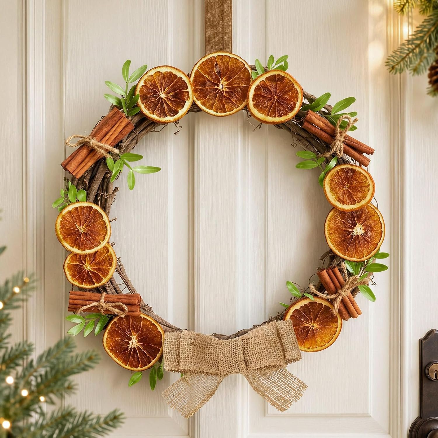 Naucoos 13" Christmas Dried Orange Wreath with Cinnamon and Burlap Bow