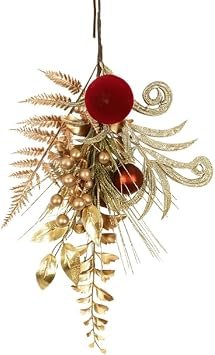 Christmas Teardrop Swag Wreath with Red Velvet Ball and Gold Berry