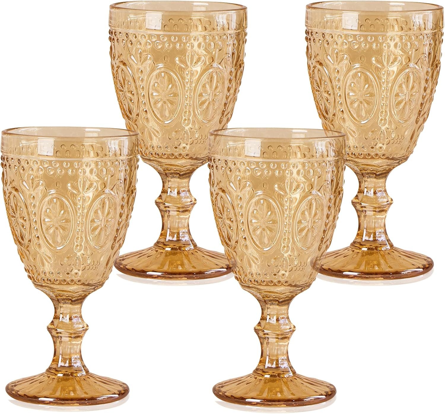 Amber Glass Goblets, Set of 4