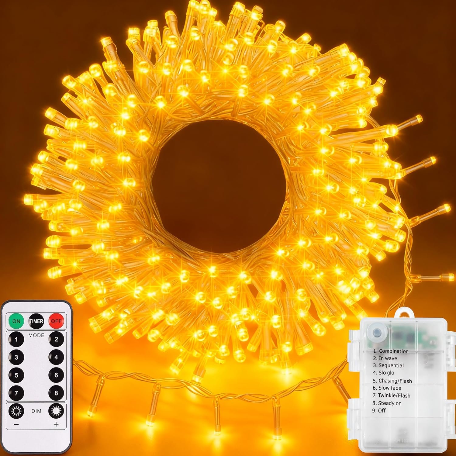 echosari 33Ft 100 LED Battery Powered String Lights with Remote, Warm White