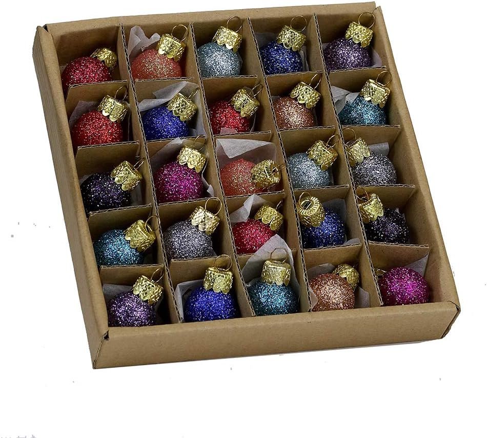 Kurt S. Adler 0.78-Inch Glitter Glass Ball Ornaments, 25 Piece Set