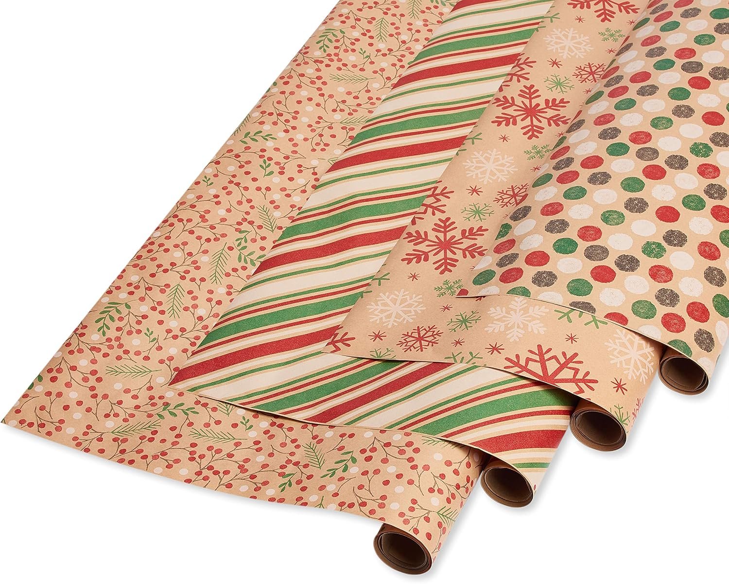 American Greetings Vintage Kraft Christmas Wrapping Paper, 4 Rolls