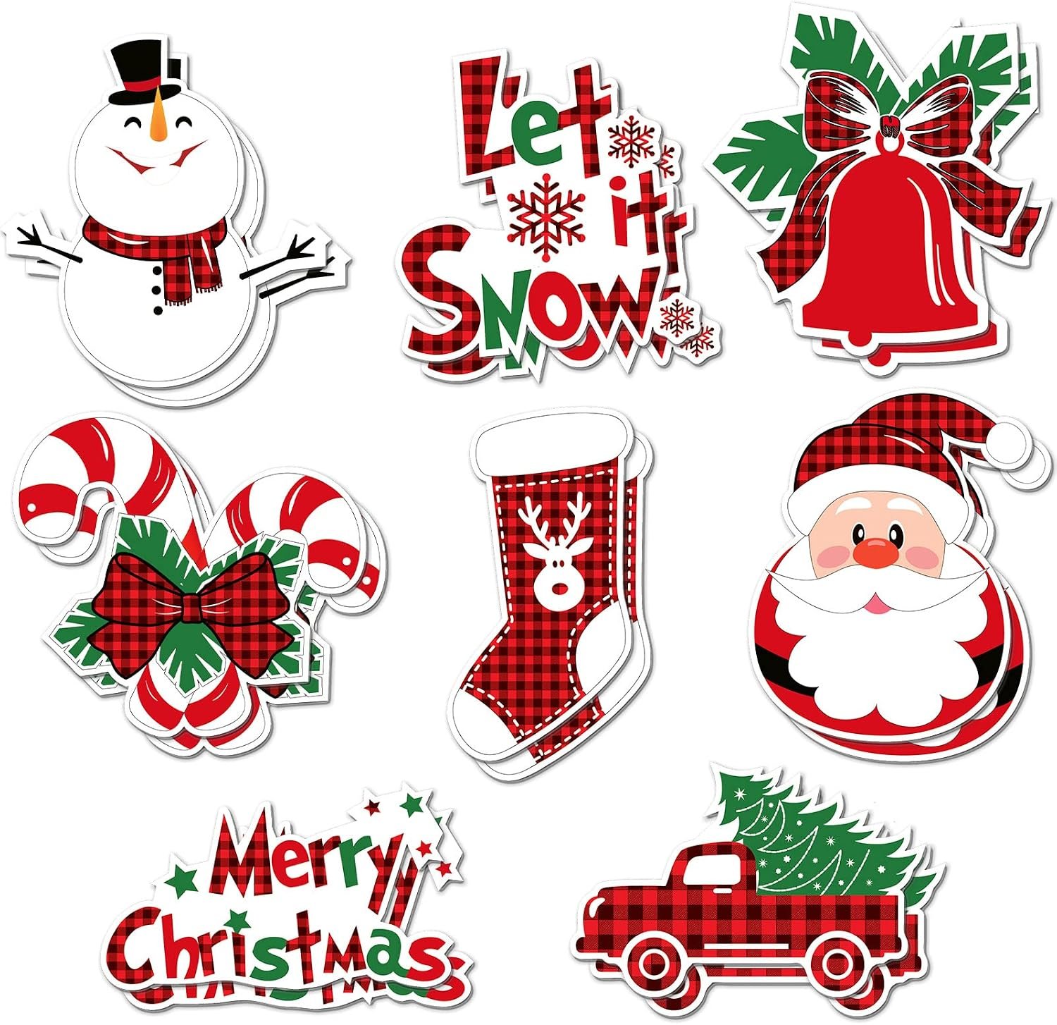 Classic 16 Pcs Christmas Fridge Magnets, Santa Snowman Vintage