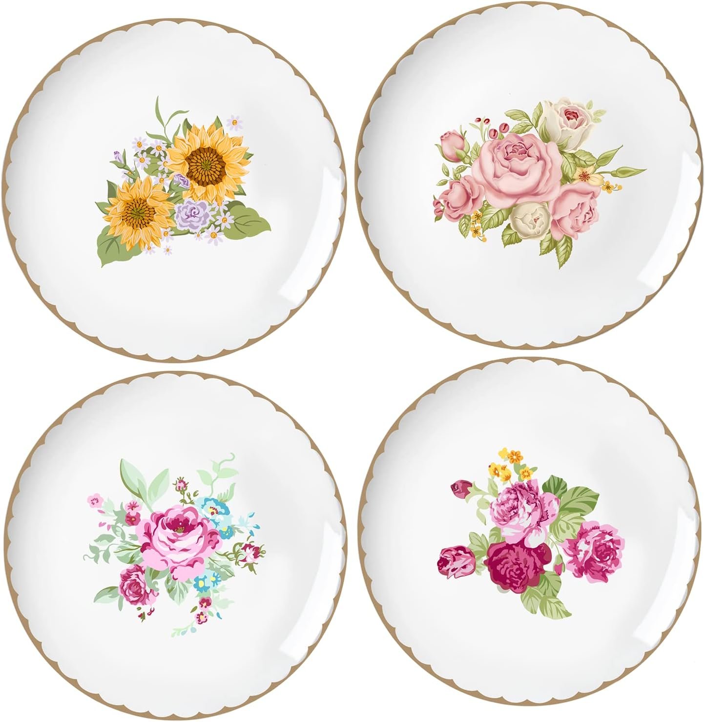 Bicuzat Vintage Floral Ceramic Plates, Set of 4, 8 Inch