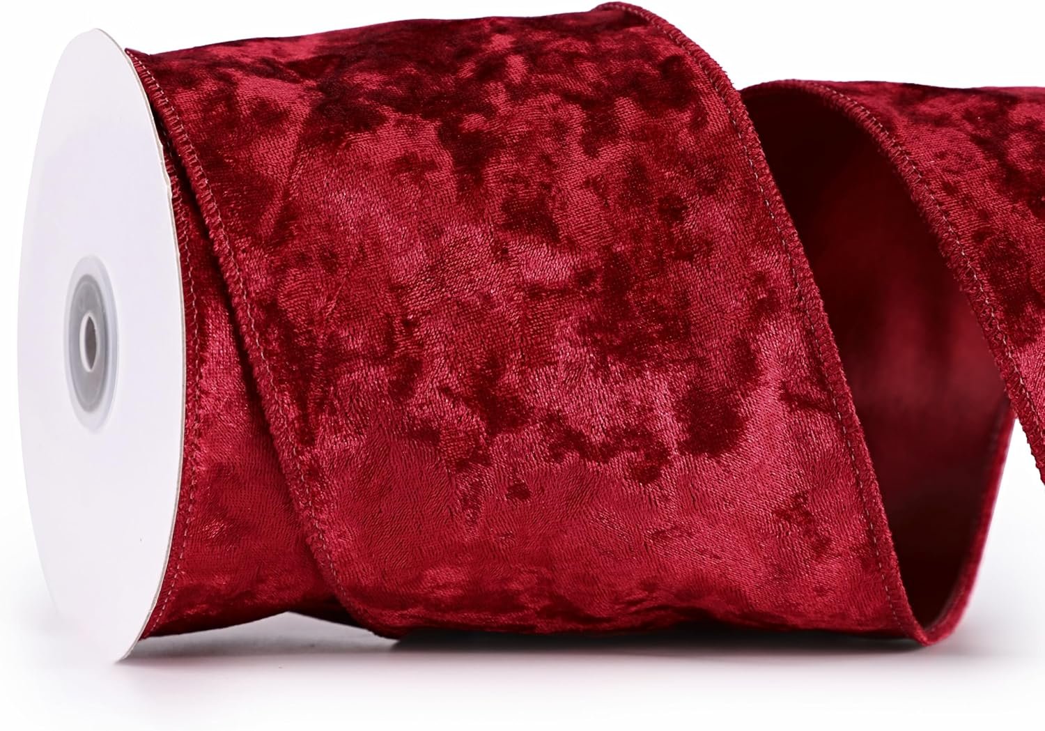 MAYREEL 4 Inch Burgundy Crushed Velvet Ribbon Wired, 10 Yards