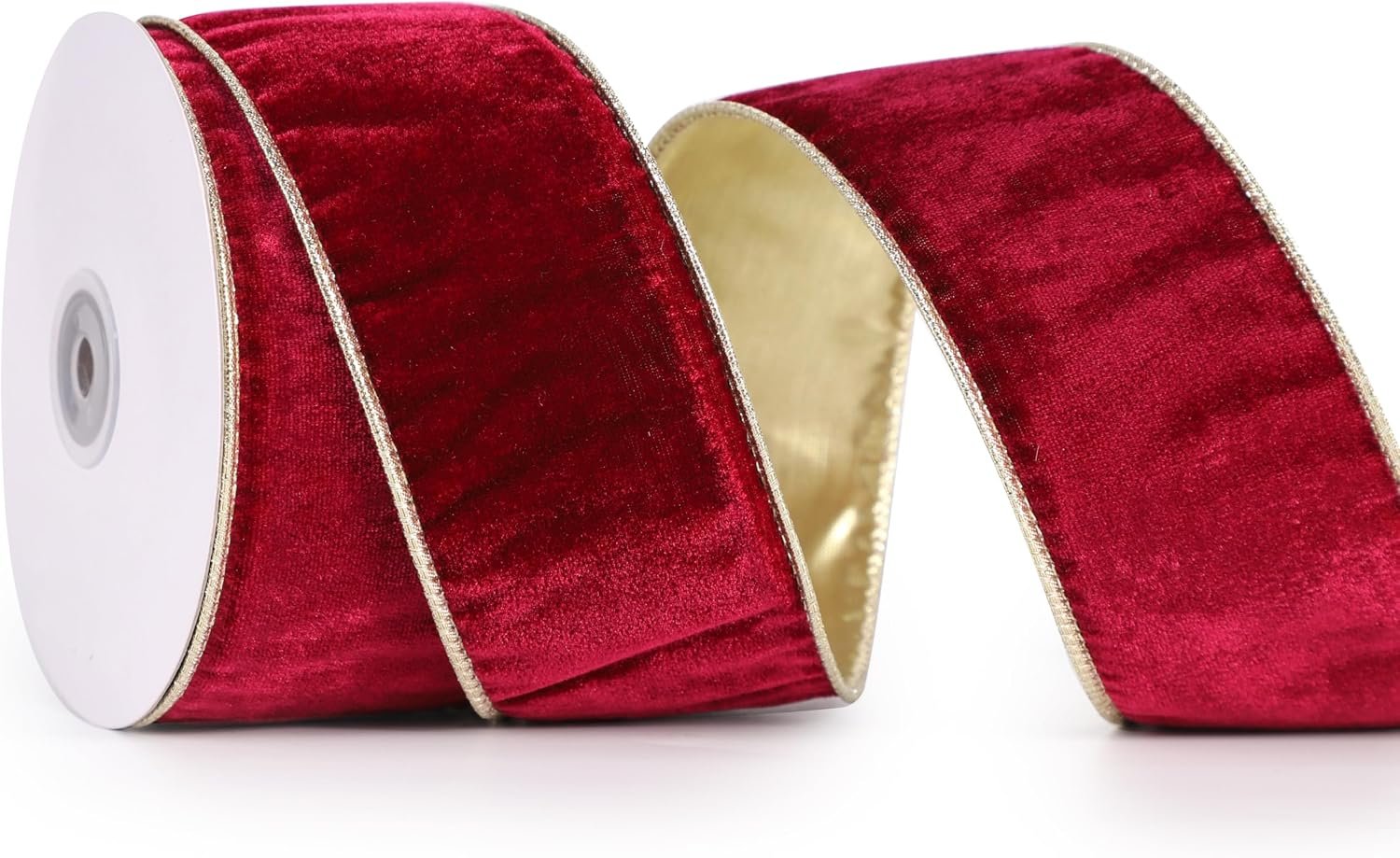 DINDOSAL Burgundy Velvet Wired Ribbon, 2.5 in, 10 Yards