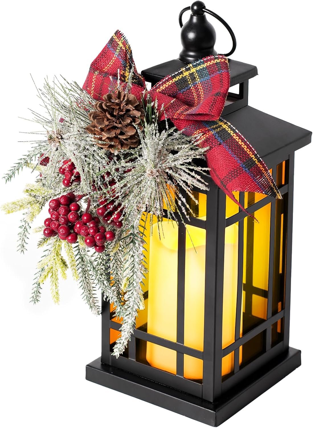 N&T NIETING 14 Inch Metal Vintage Lantern with LED Light, Battery Powered