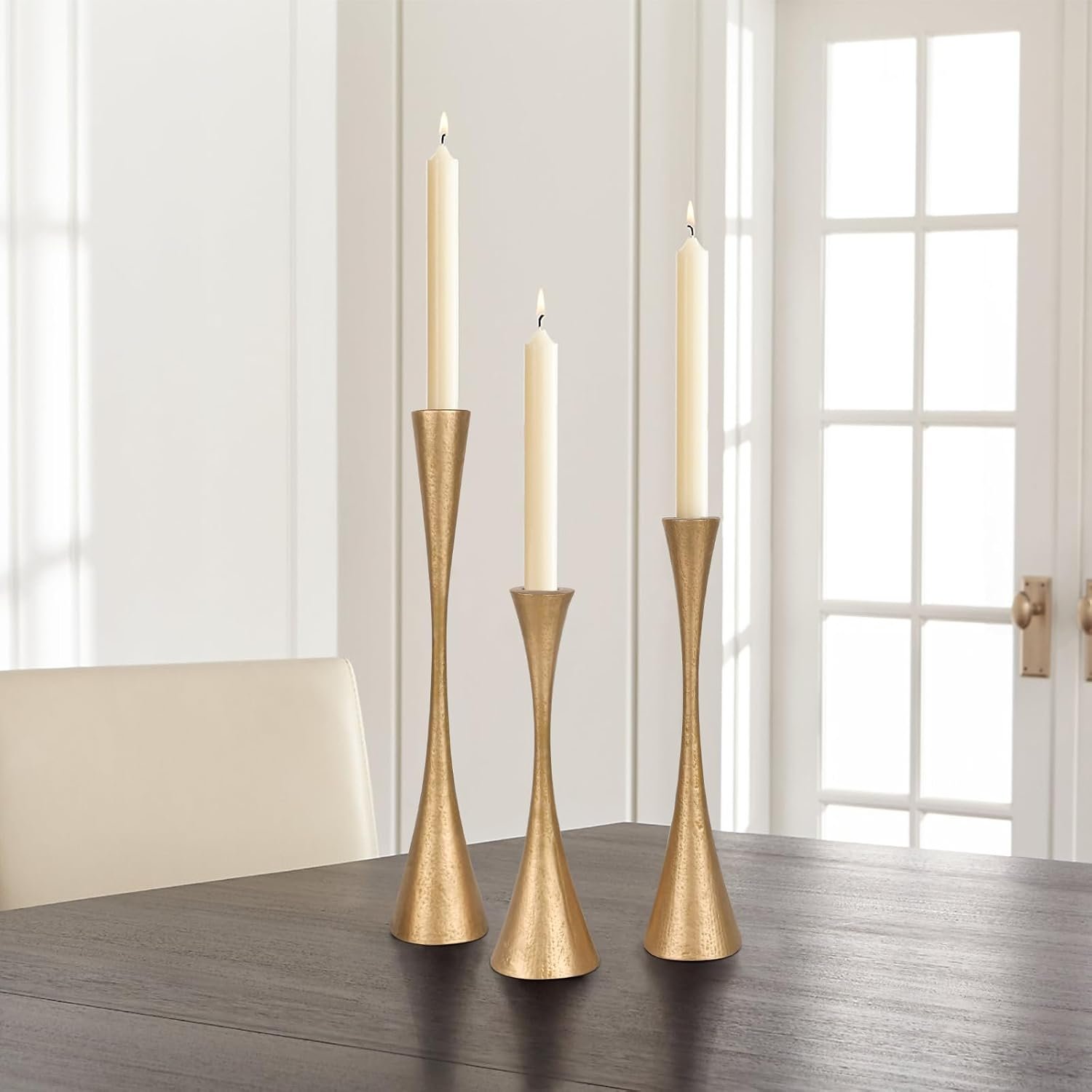 Antique Brass Iron Taper Candle Holders, Set of 3
