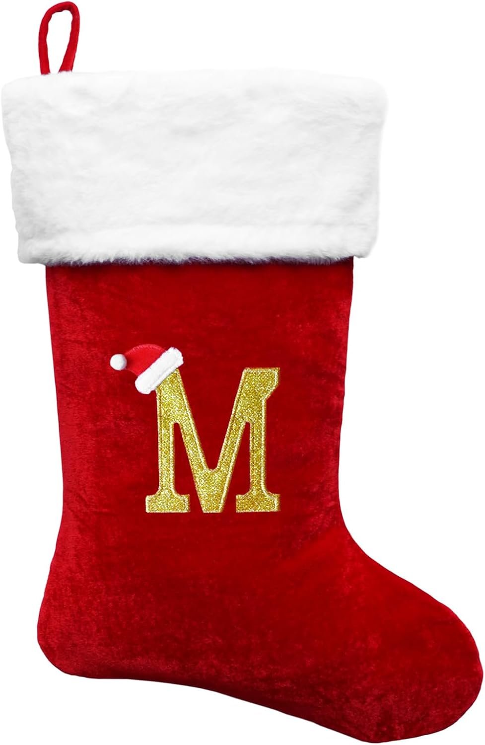 Cettkowns 21-Inch Monogrammed Christmas Stocking, Red Velvet, Letter M