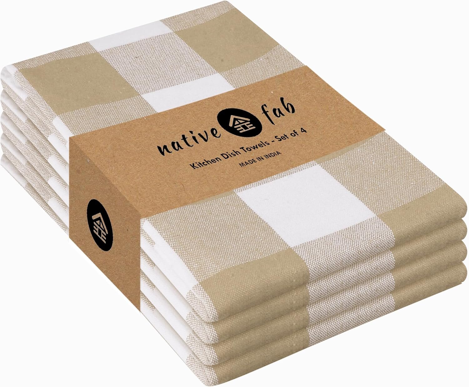 Native Fab Gingham Check Kitchen Towels, 4 Pack, Red Green White