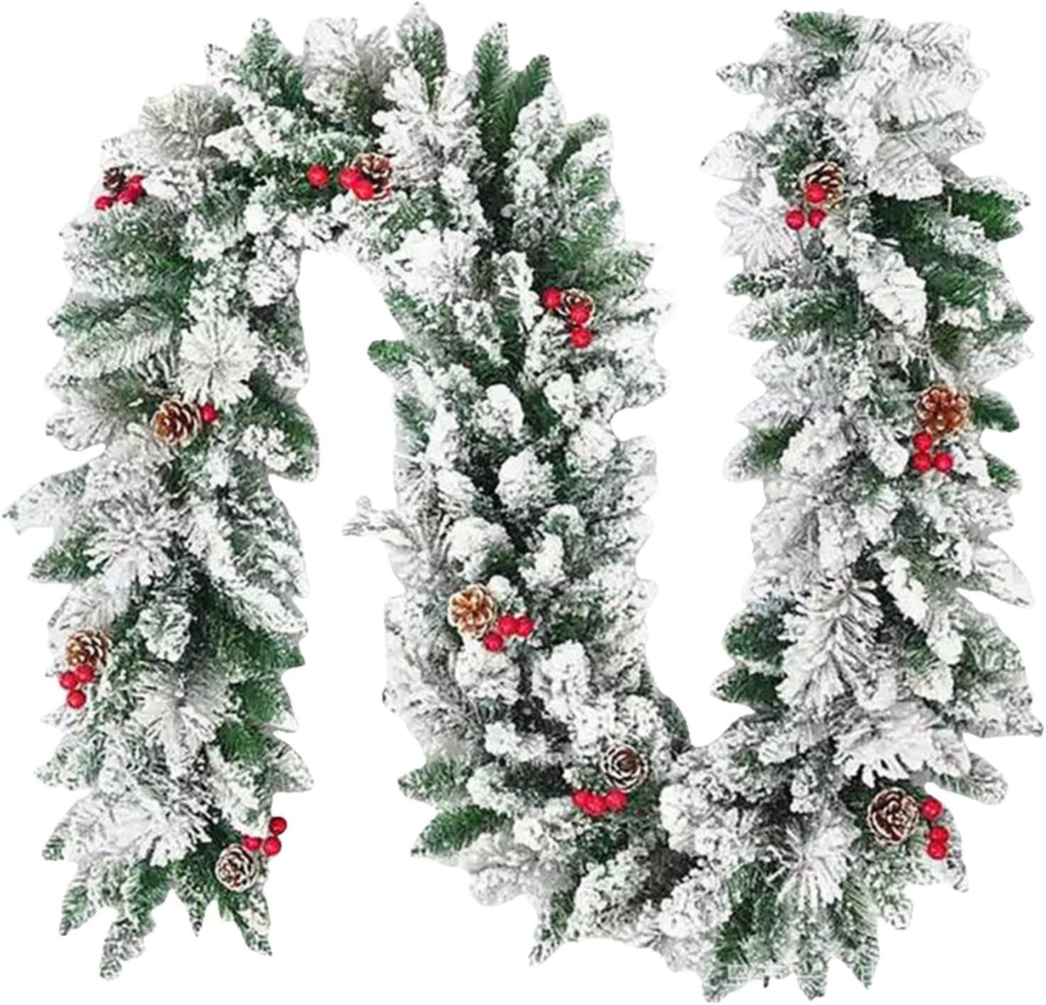 AOLHXY 9FT Snow Flocked Christmas Garland, Mountain Pine