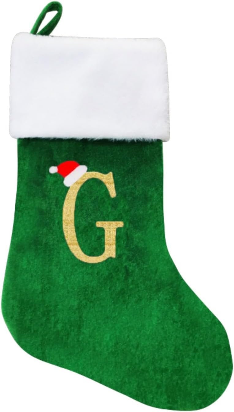 Prettybuy 19 Inch Personalized Monogram Christmas Stocking, Green Velvet