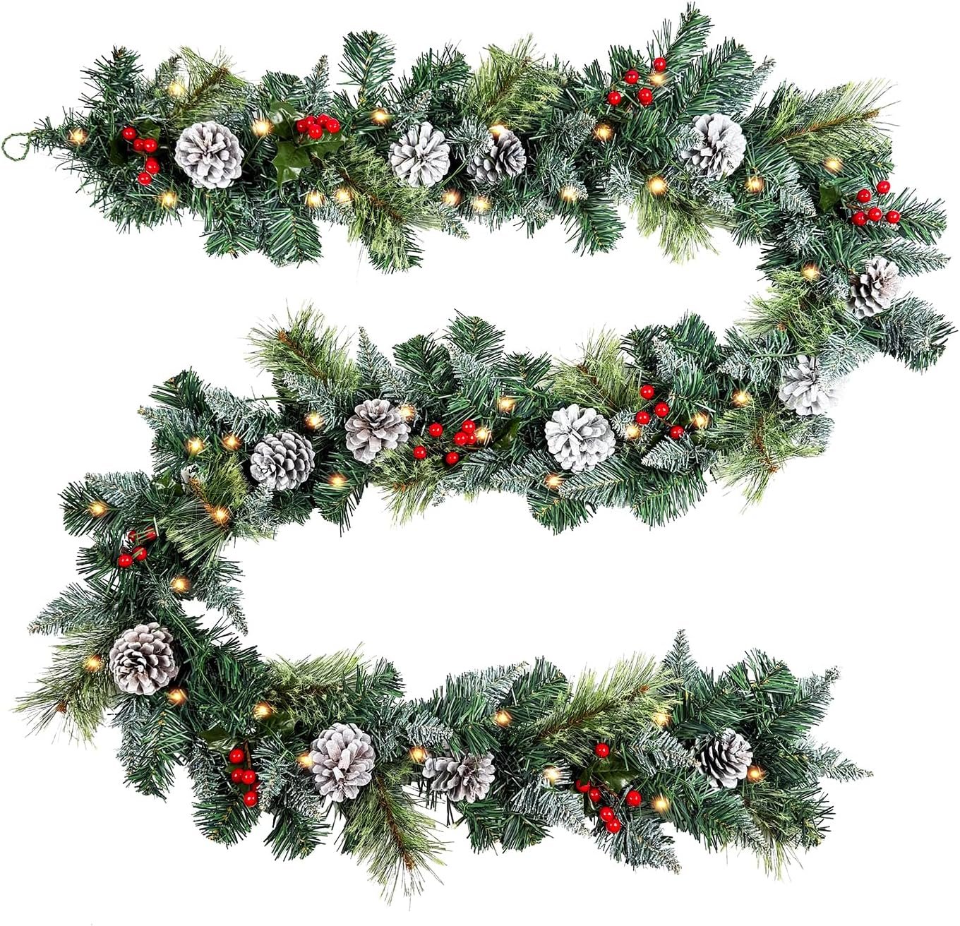 PineSpark 9ft Flocked Pre-Lit Christmas Garland with Lights