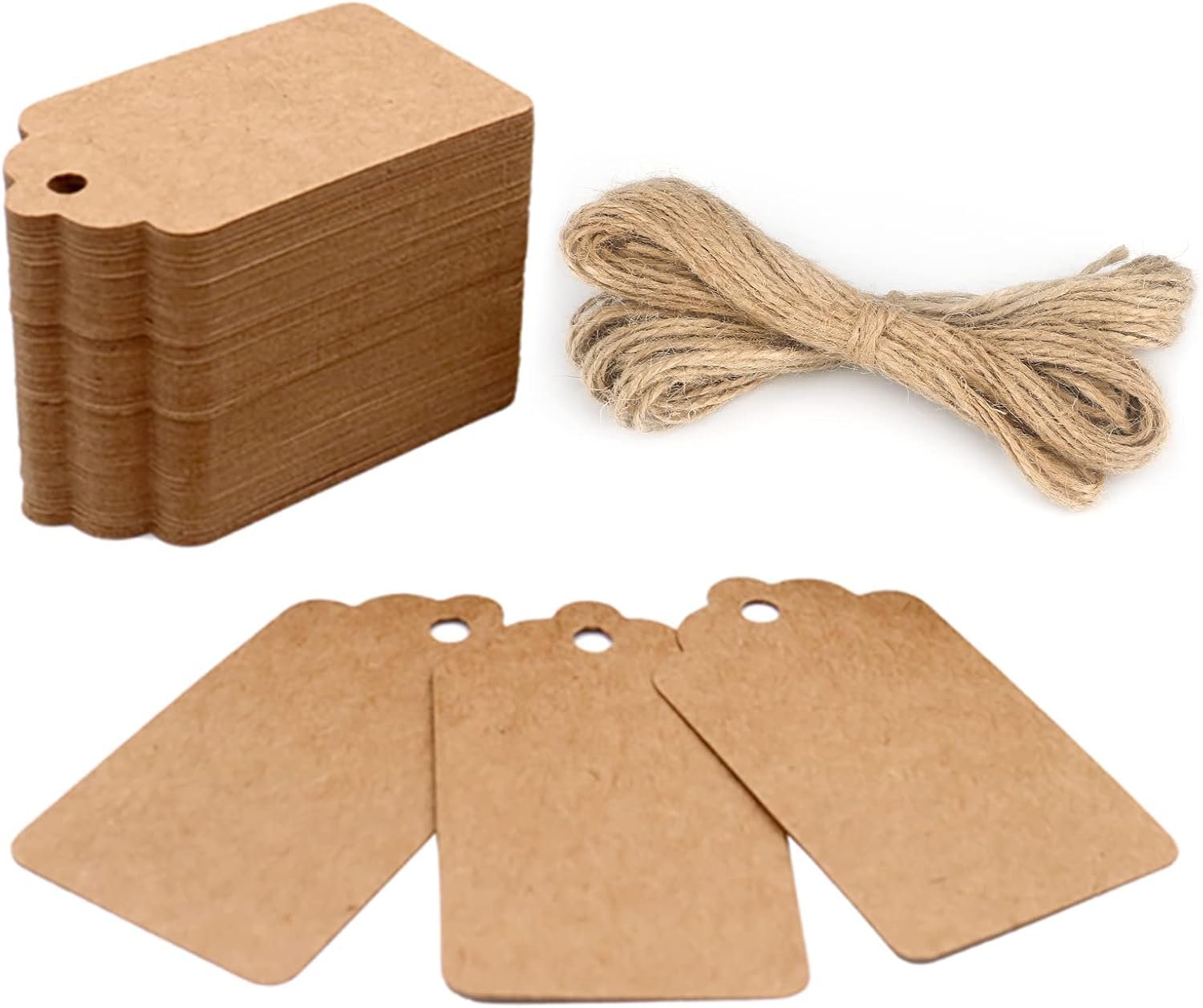 Kraft Gift Tags with Twine, 100-Pack