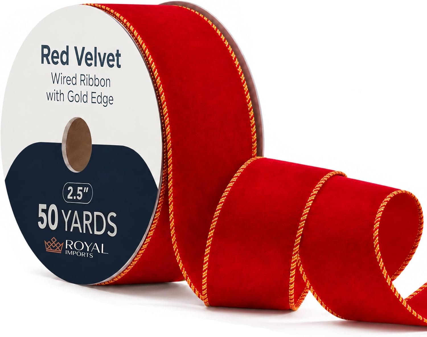 Royal Imports Wired Red Velvet Christmas Ribbon with Gold Edge