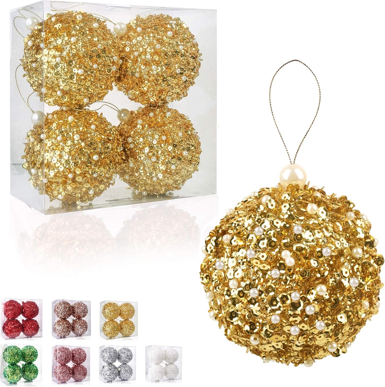 ZHANYIGY 4.25" Christmas Ball Ornaments, 4pc Set Gold