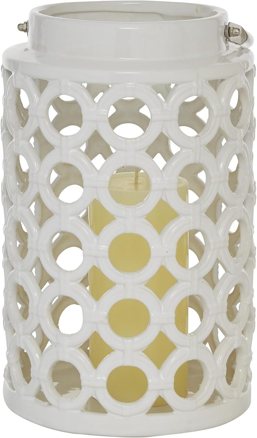 Deco 79 Ceramic Circles Decorative Candle Lantern, White
