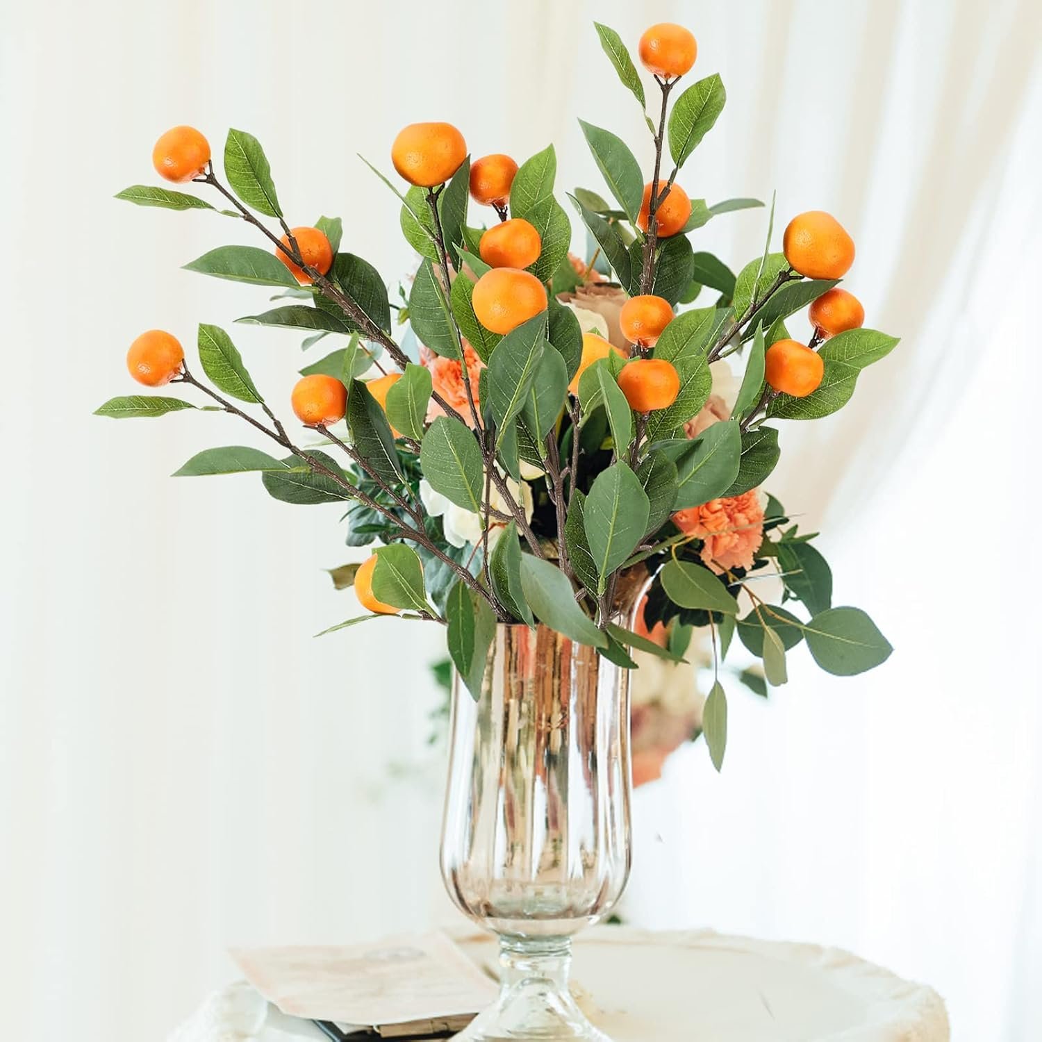 TITA-DONG 3Pcs Artificial Tangerine Orange Branches