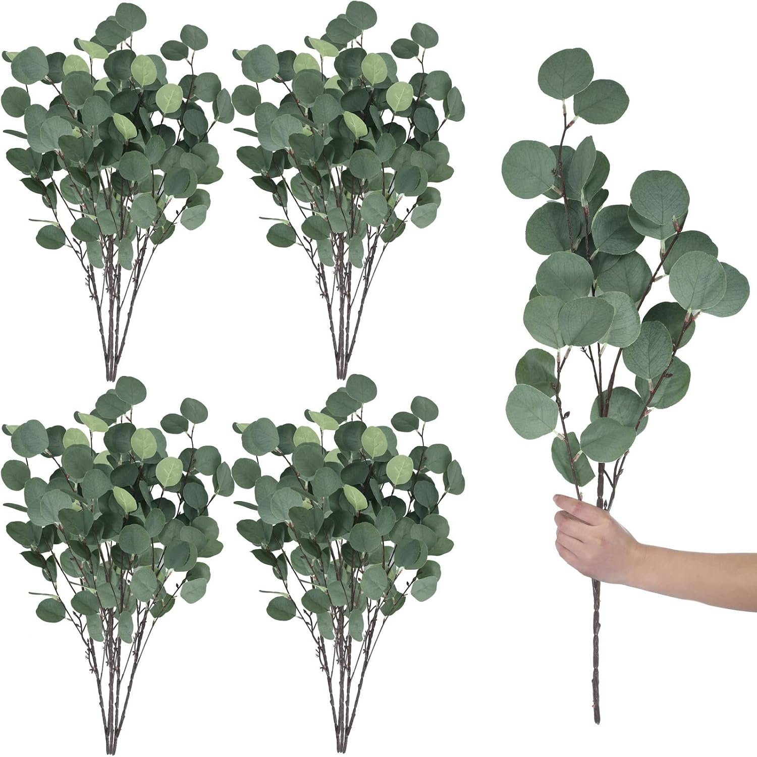 20 Pcs Artificial Eucalyptus Stems, Silver Dollar Leaves