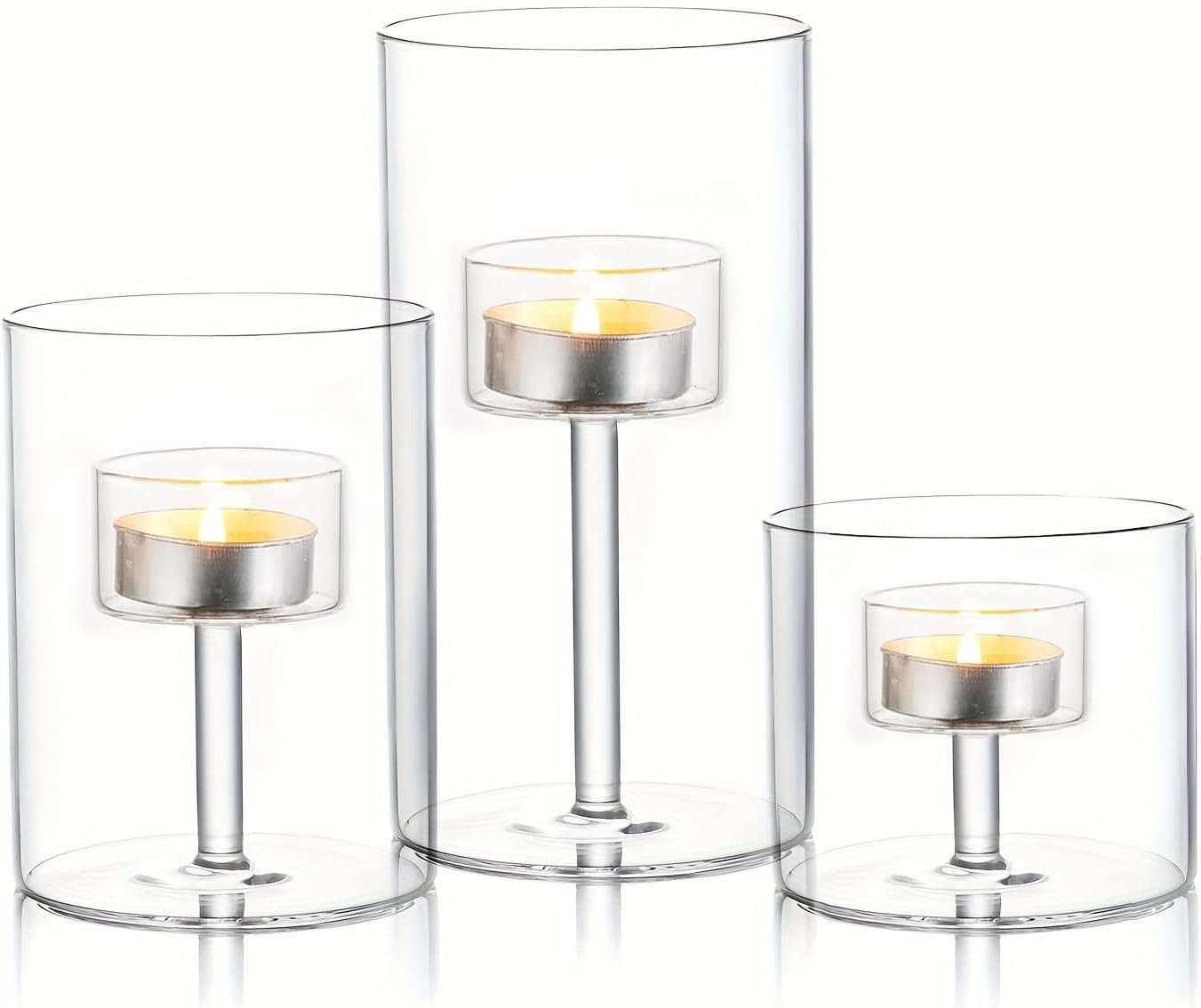 Glass Hurricane Candle Holder, 3pcs Clear Cylinder Set