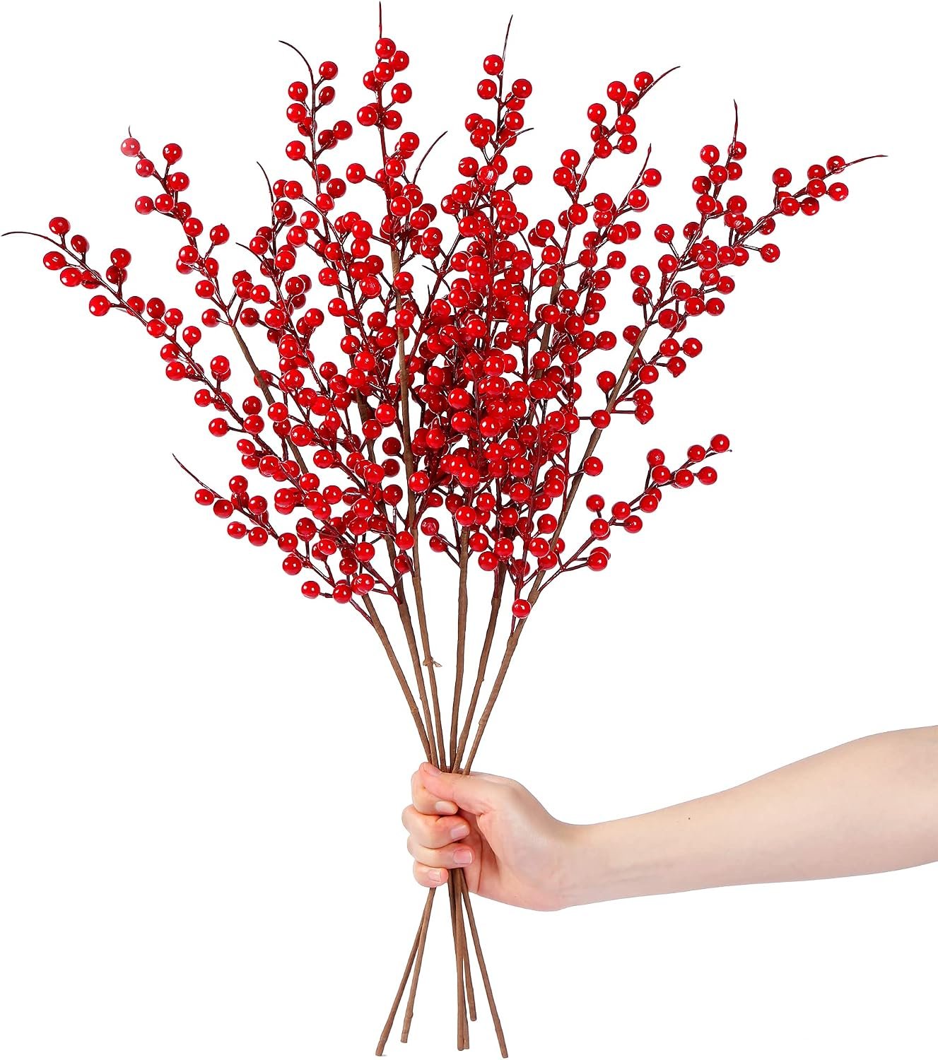 Sggvecsy 6 Pack Artificial Red Berry Stems, Holly Berry Branches