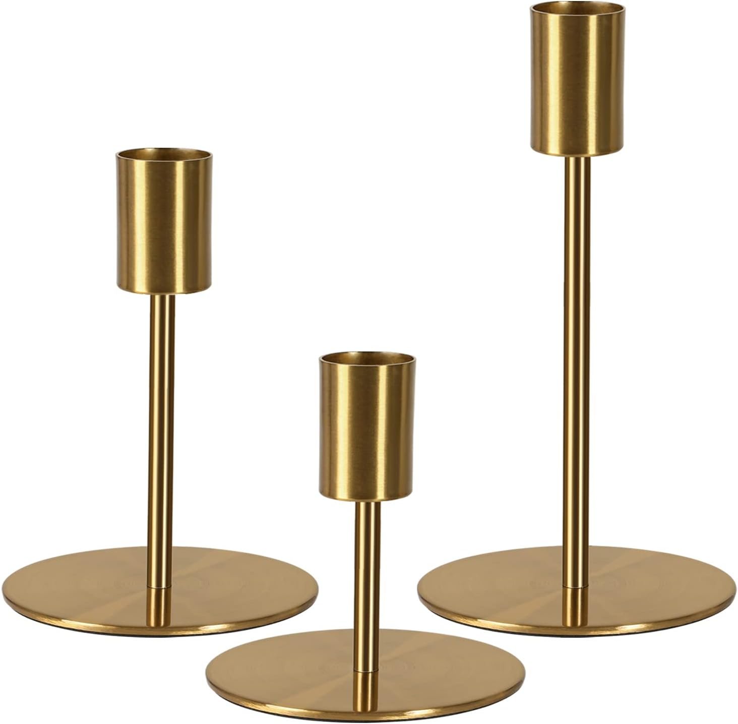 Brass Taper Candle Holders, Set of 3 Antique Brass Finish