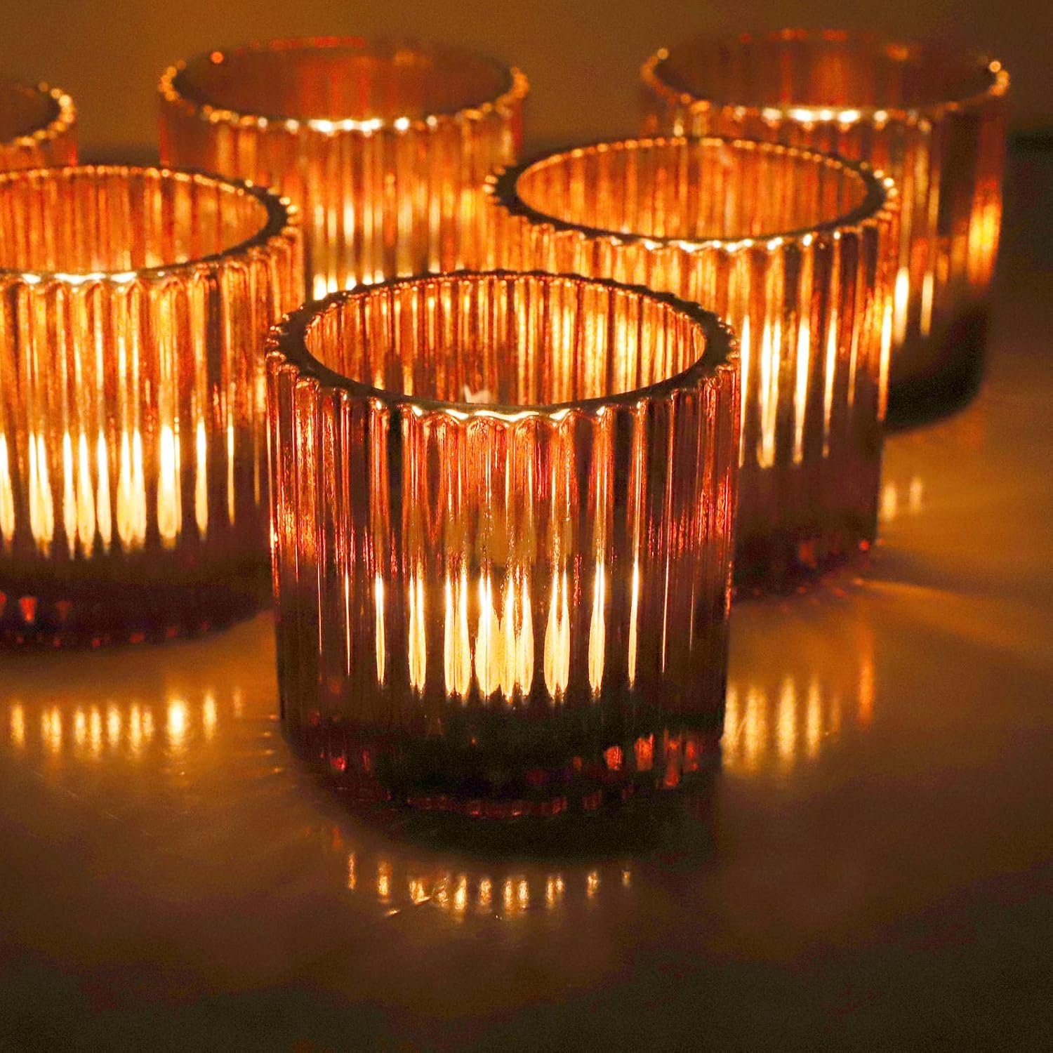 VOHO Amber Glass Votive Candle Holders, Set of 12