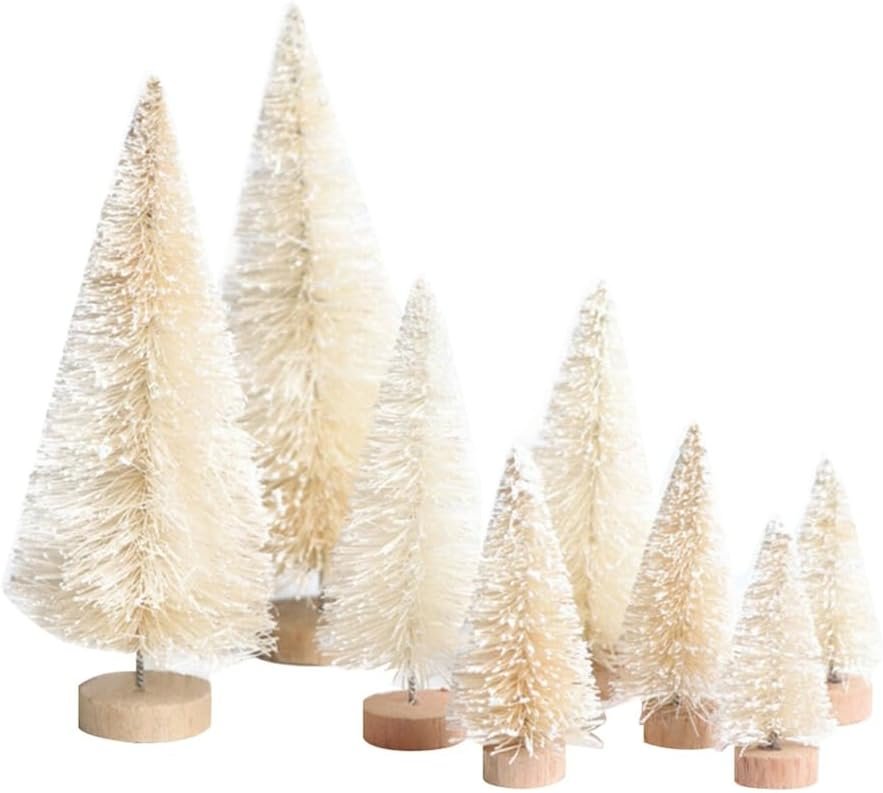 Bottle Brush Trees, 8 Pcs Mini Christmas Tree with Wooden Base, 4 Sizes