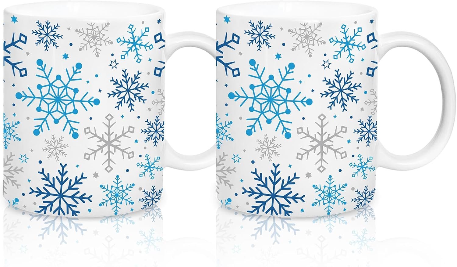 Whaline 2Pcs Snowflake Mug Set, 12oz Christmas Winter Coffee Mugs