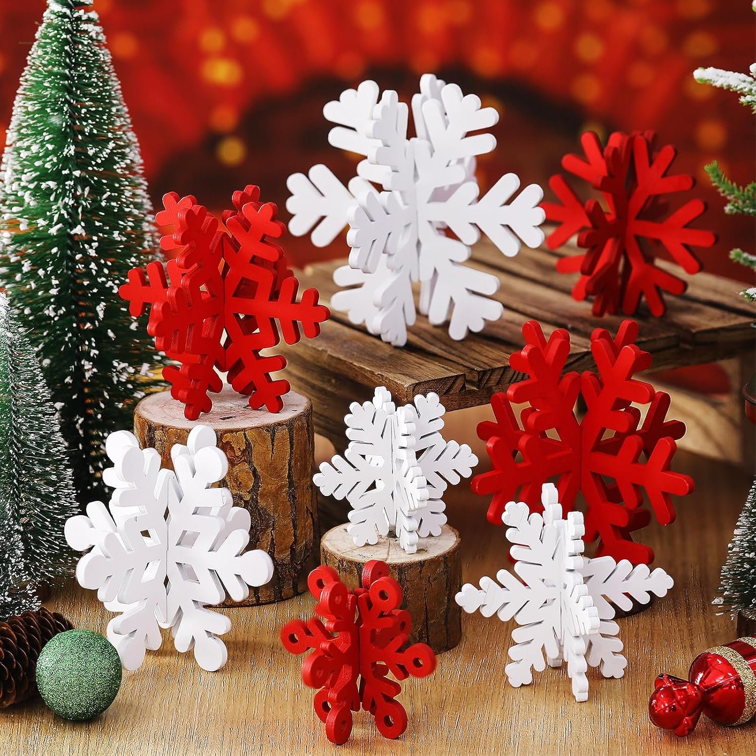 Wenqik 16 Pcs Winter Wooden Snowflake Tabletop Decor