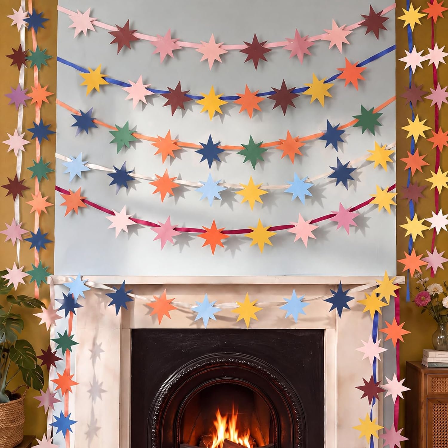 10 Strands Pre-Strung Christmas Paper Star Garland