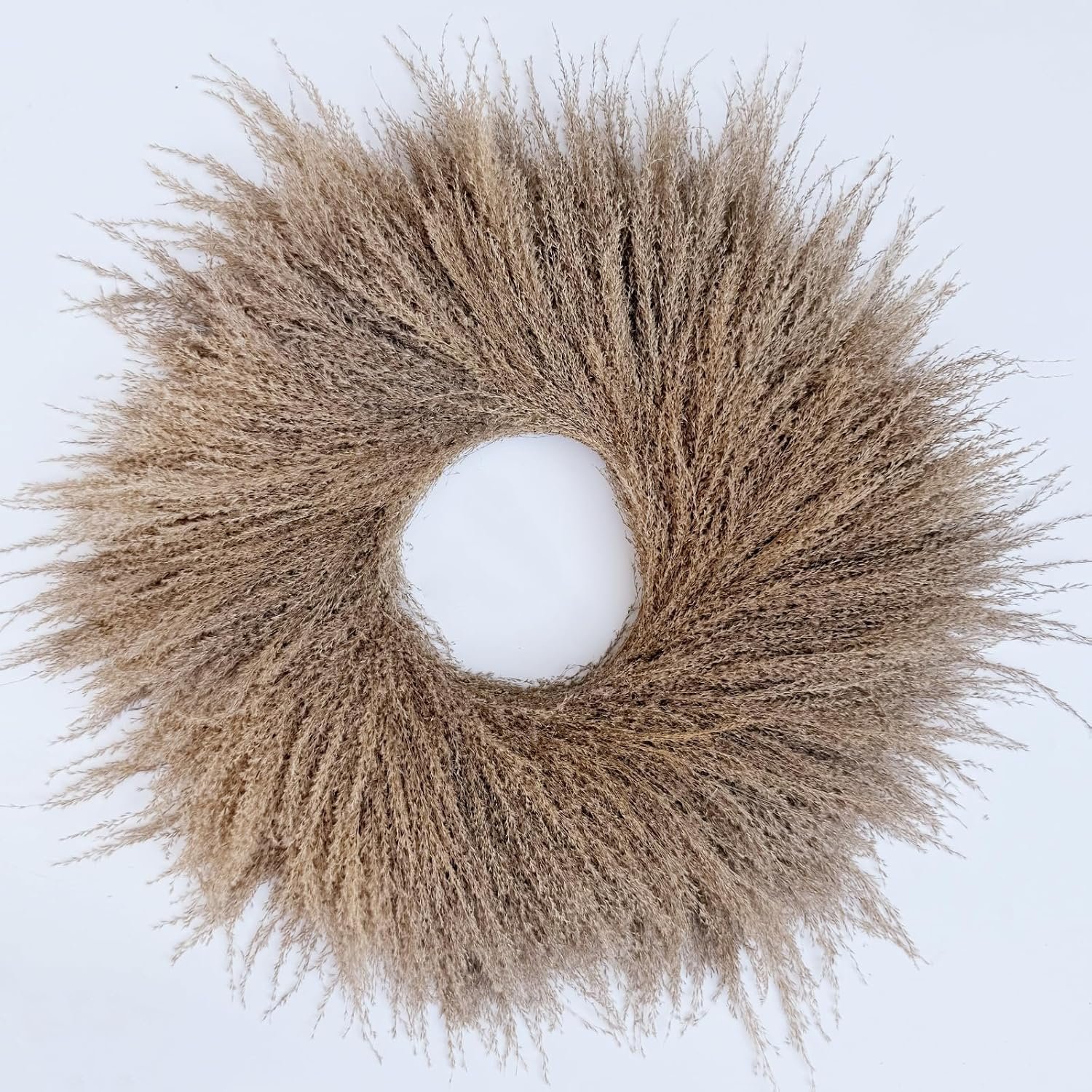 23 Inch Natural Pampas Grass Wreath, Handmade Dried Boho Decor