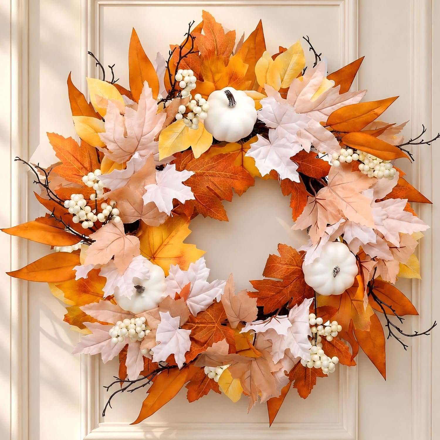 22 Inch Pumpkin Autumn Harvest Fall Wreath for Front Door
