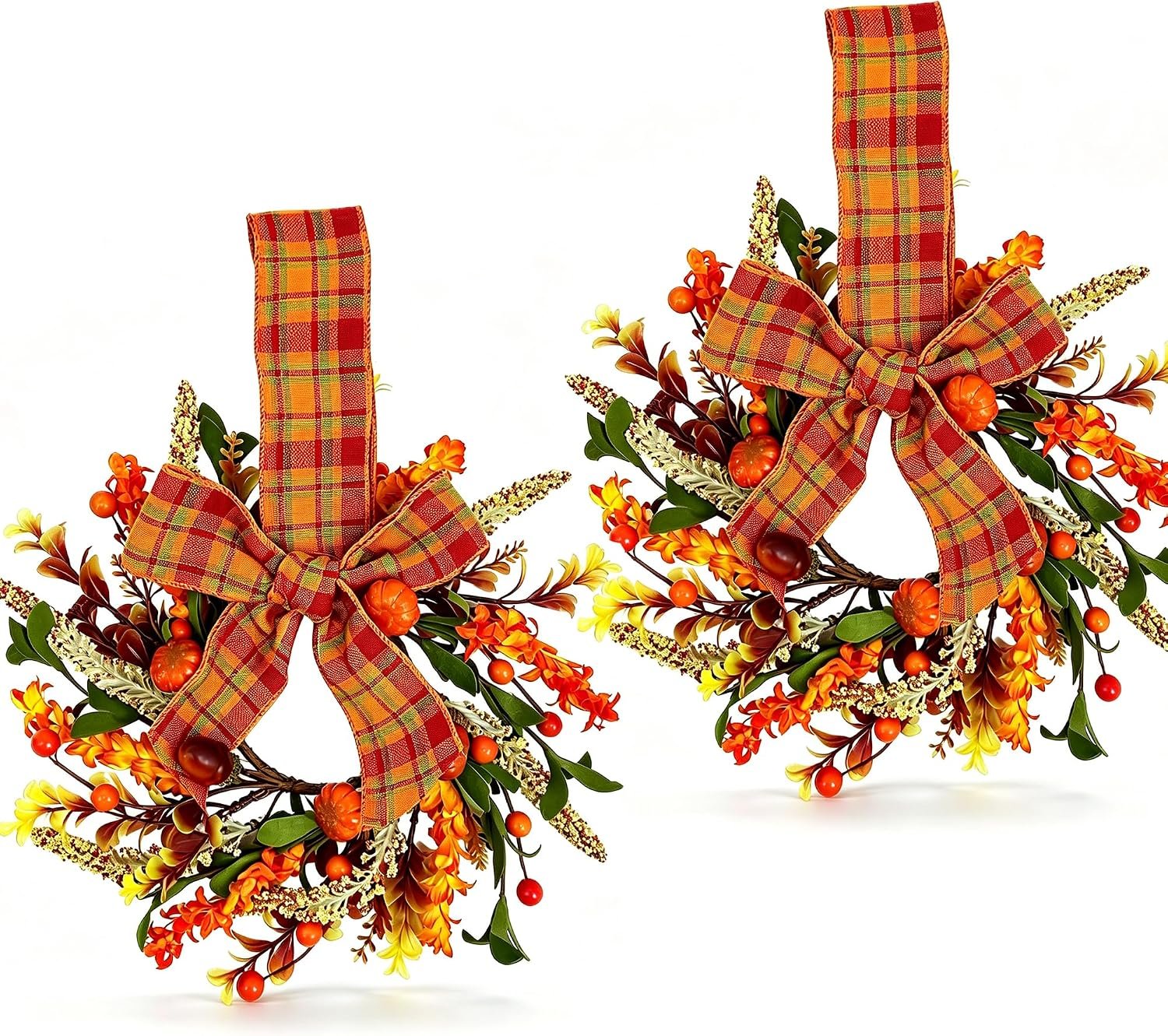 Mini Fall Wreaths for Kitchen Cabinet, 2 Pcs, Small Artificial Maple