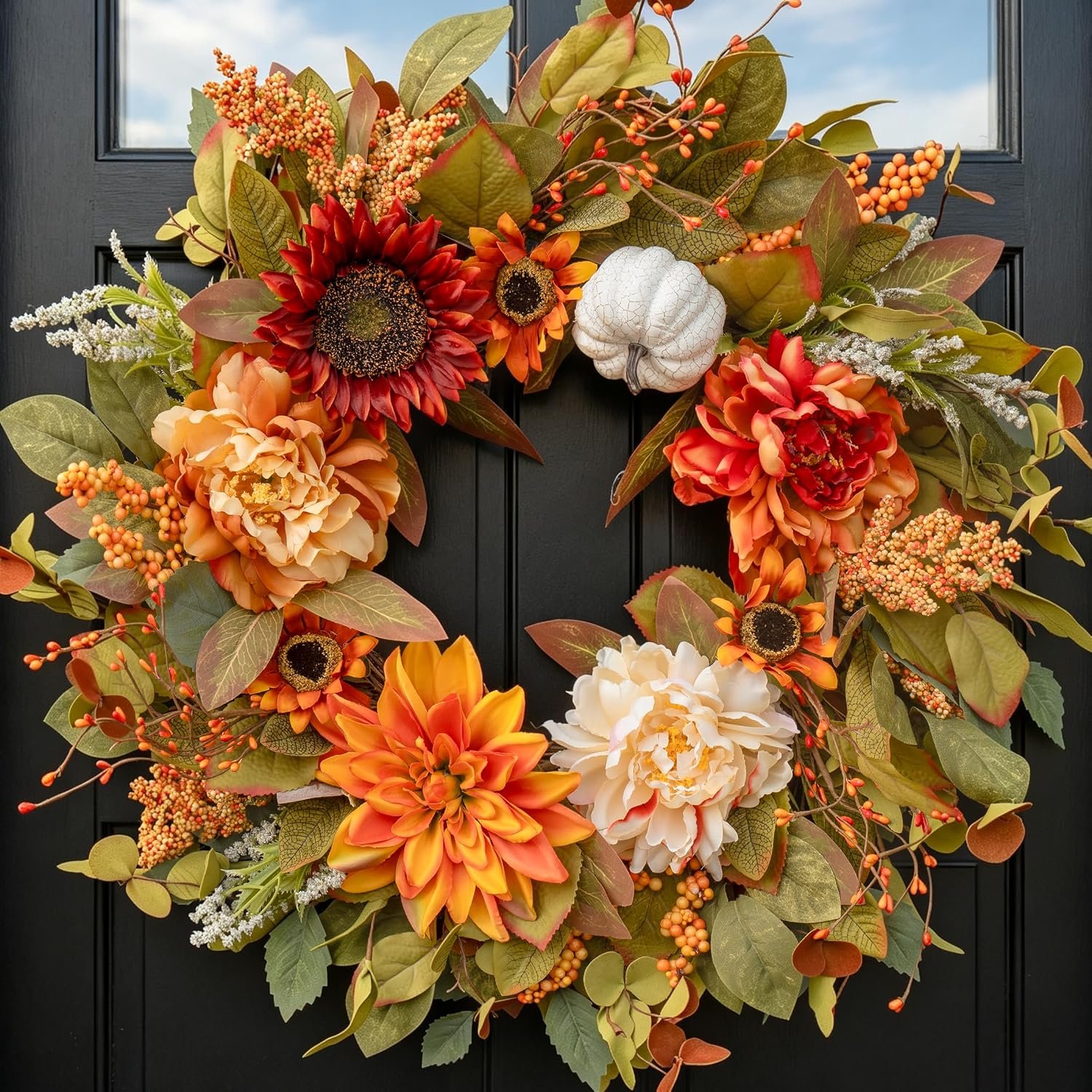 24 Inch Farmhouse Autumn Harvest Fall Wreath for Front Door