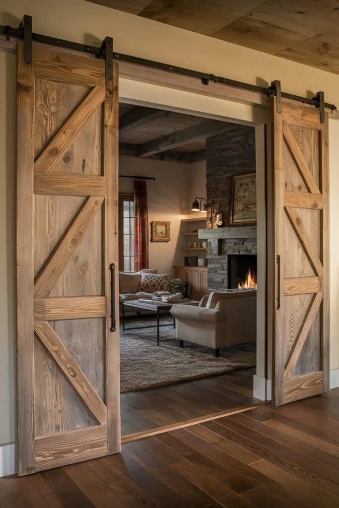 Barn Doors for a Rustic Touch in a farmhouse living room