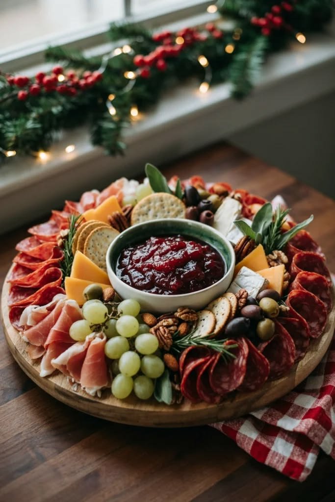 Charcuterie board with prosciutto ribbons and cubed cheese