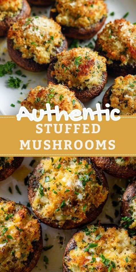 Garlic Parmesan stuffed mushrooms with breadcrumb topping