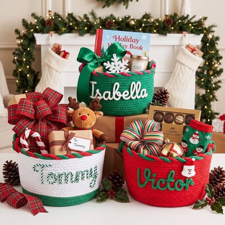 Personalized Christmas gift basket styled for a family or little one