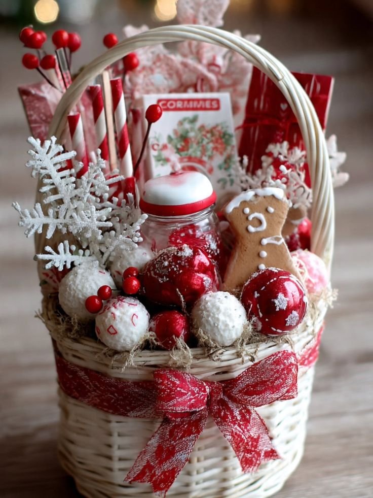 Christmas candy gift basket packaged for movie night snacking