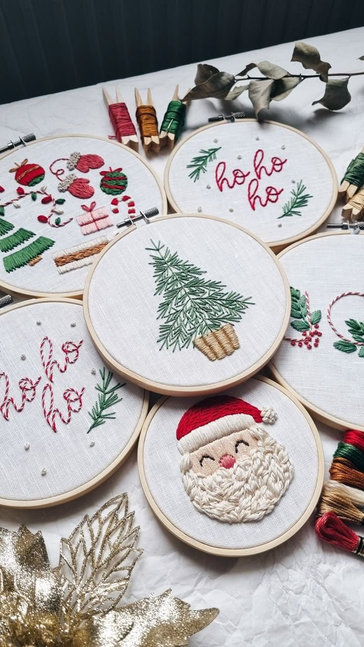 Christmas-themed embroidery hoop art stitched as a handmade gift