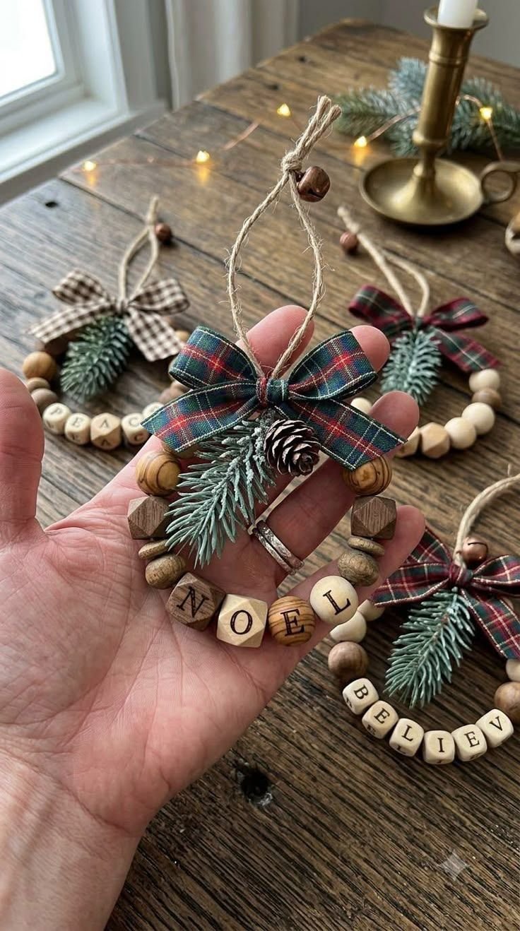 Set of matching handmade Christmas ornaments for gifting