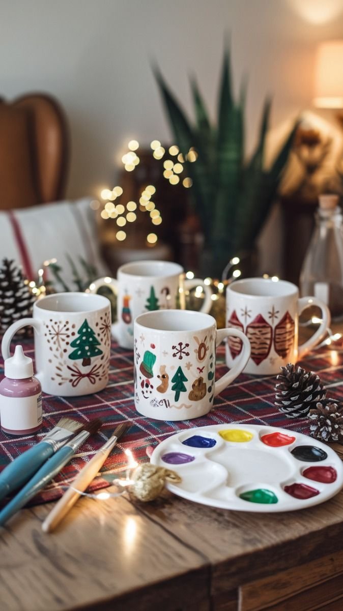Hand-painted holiday mug styled as a simple DIY Christmas gift