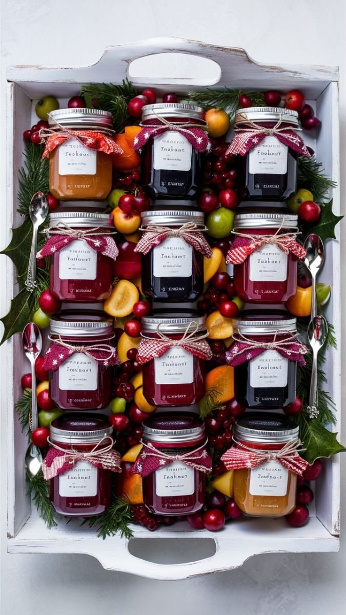 Homemade jam in a jar labeled as a Christmas food gift