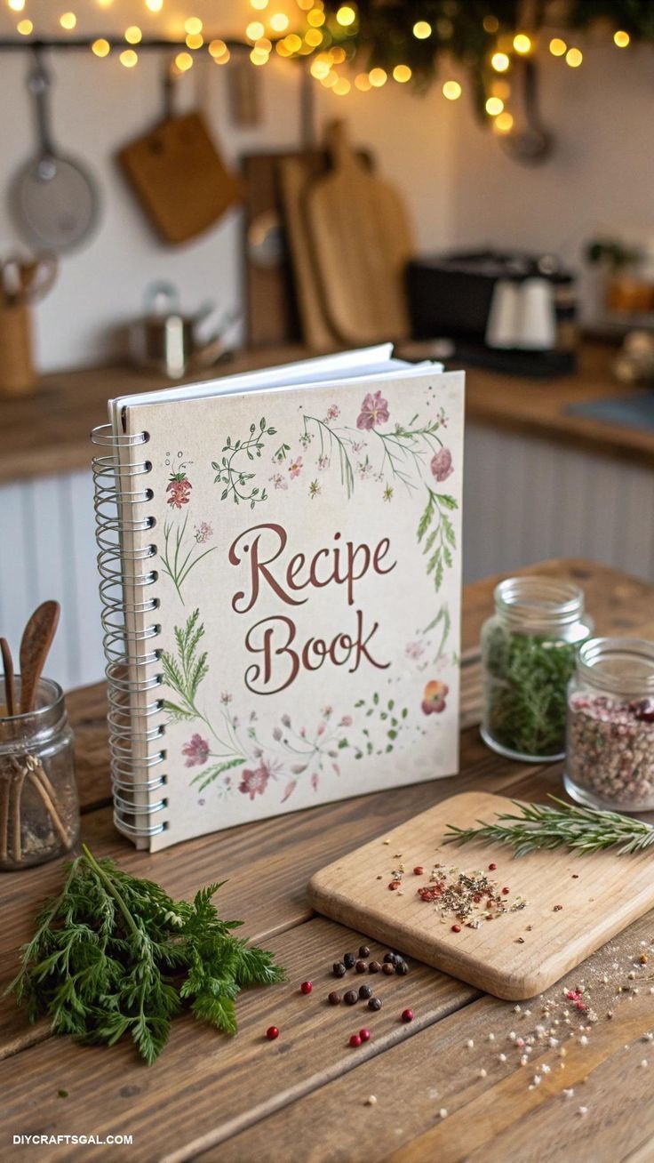 Handwritten family recipe book styled as a sentimental Christmas gift