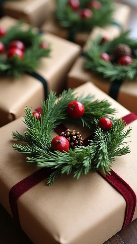 Handmade Christmas wreath styled as a small giftable decoration